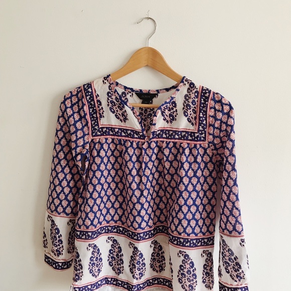 J.Crew Boho Paisley Split Neck Tunic Popover - Picture 2 of 3